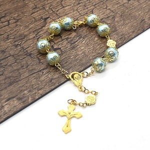 Bracelet perlé imitation perle, croix dorée, bijoux de prière, cadeau, blanc, bleu, noir, rose, origine Yiwu - Product Image 3