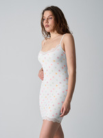 Robe imprimée motif cœur en dentelle CNSHELL 90gsm, col en dentelle, fines bretelles, mini-short, coupe ajustée, convient à toutes les morphologies