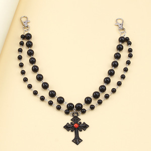 Chaîne de pantalon double couche avec pendentif croix Yueli, imitation perle, unisexe, chaîne de taille, bijoux de mode pour Halloween - Product Image 3