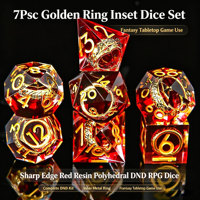 Ensemble de dés polyédriques DND avec 7 dés en résine, anneau doré inclus, pour les jeux de rôle D&D
