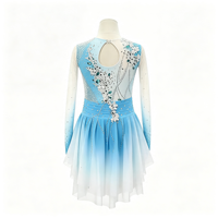 Robe de patinage et de danse dégradé bleu et blanc, manches longues en maille, dos découpé floral orné de strass, pour enfants et adultes, compétition et performance