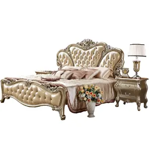 Meubles de chambre à coucher de luxe royal Antique, ensemble de lit Queen size, King size