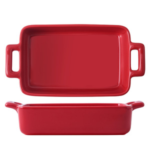 Ceramic baking pan with handles, rectangular shape, for baking cheese rice, microwave-safe, air fryer, and oven use. - Product Image 2