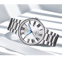 Montre mécanique automatique en acier inoxydable avec cadran à chiffres romains, affichage de la date, étanche, pour homme d'affaires - Offre Spéciale