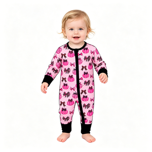 Conjuntos de otoño personalizados para bebés niñas con diseño de calabaza, pelele con cremallera, venta al por mayor, ropa a juego para hermanas de Halloween, ropa de fábrica para boutiques - Product Image 5