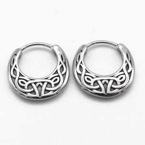 yunnique Tibetan <b>Silver</b> <b>Huggie</b> Earrings Geometric Pattern Unisex Fashion Jewelry Circular Ring Design - Product Image 1