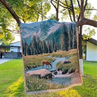 Selimut Dinding Jacquard Motif Lanskap yang Dapat Disesuaikan, Selimut Camping Outdoor, Selimut Sofa, Selimut Tidur Siang, Karpet Tenun, Tapestry