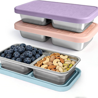 Boîte de conservation alimentaire en acier inoxydable 304, compatible micro-ondes, avec compartiments, couvercle en silicone, pour snacks et assaisonnements