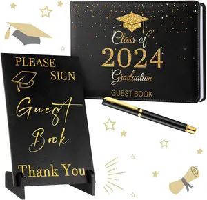 Classe di 2024 in pelle di laurea libro degli ospiti con tavolo in legno firma penna segno di laurea per gli studenti