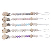 Chaîne de sucette en silicone et perles de bois, attache-sucette anti-perte et anti-chute pour bébé, support de sucette et anneau de dentition