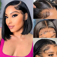 Peluca Bob Natural de Cabello Humano Brasileño Remy, Pre-Desplumada con Baby Hair, 180% de Densidad, Corta, con Encaje Frontal, Doble Trama, Sin Pegamento