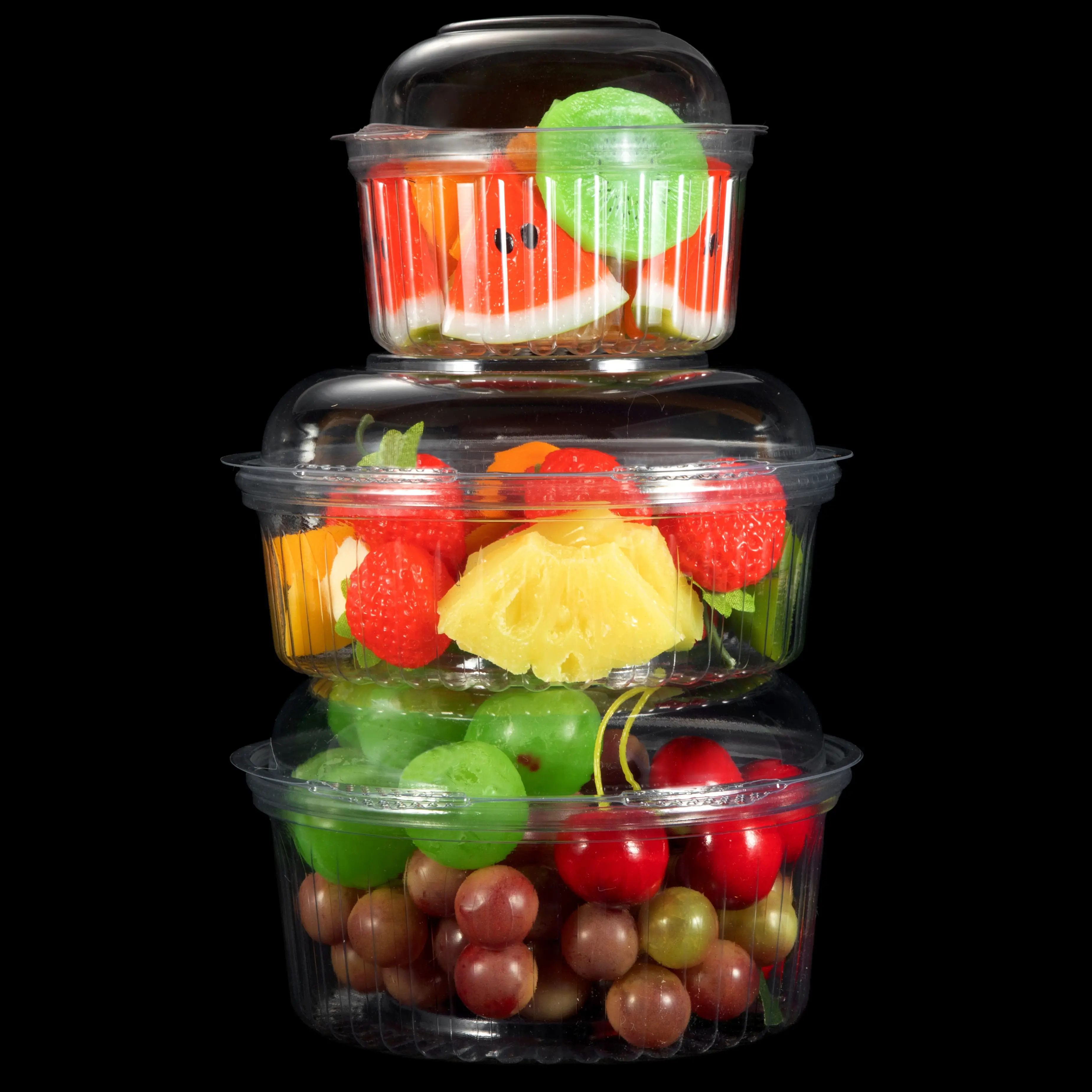 Tek evcil hayvan gıda depolama kapaklı konteynerler 12oz 24oz 32oz salata meyve dondurucu Deli yuvarlak şeffaf paket servisi konteyner