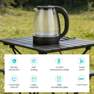 Bollitore Elettrico in Vetro Senza Fili con Funzione Mantenimento Calore, Produzione OEM all'Ingrosso Personalizzata per Hotel, Uso Domestico e All'aperto - Product Image 4