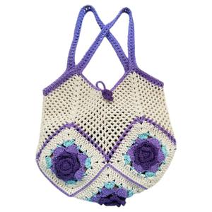 Sac fourre-tout de plage d'été de grande capacité pour femmes de luxe 5-Rose Granny Square Cotton Yarn Zipper Style décontracté de haute qualité - Product Image 4