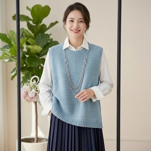 <span class=keywords><strong>Gilet</strong></span> asymétrique en maille pour <span class=keywords><strong>femme</strong></span> 2026 – Pull sans manches décontracté bleu brume, texture douce, respirant, 100 % acrylique, pour usage quotidien - Product Image 6