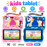 Tablette pour enfants 7 pouces Android 8.1 2 Go 16 Go WiFi 1024x600 Bleu Rose Tablette PC pour enfants avec étui licorne et support