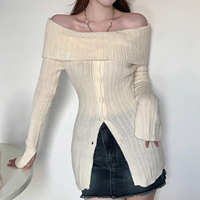 Suéter de Punto Vintage para Mujer, Color Sólido, Viscosa/Poliéster, Cuello Redondo, Manga Larga, Informal, Suave y Cálido para Otoño