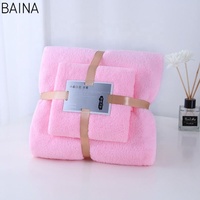 Vente en gros de kits de bain cheveux natation visage mains serviettes en microfibre serviette de bain en molleton corail