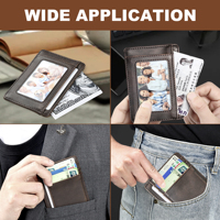 Dompet Tipis untuk Pria, Kantong Kartu Kulit Minimalis dengan 6 Slot Kartu dan 1 Slot Jendela Transparan - Warna Kopi