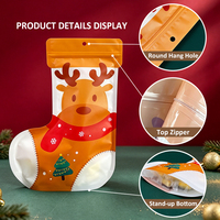 Sac refermable autoportant avec motif de chaussette de Noël et impression Père Noël pour l'emballage de friandises et biscuits de Noël