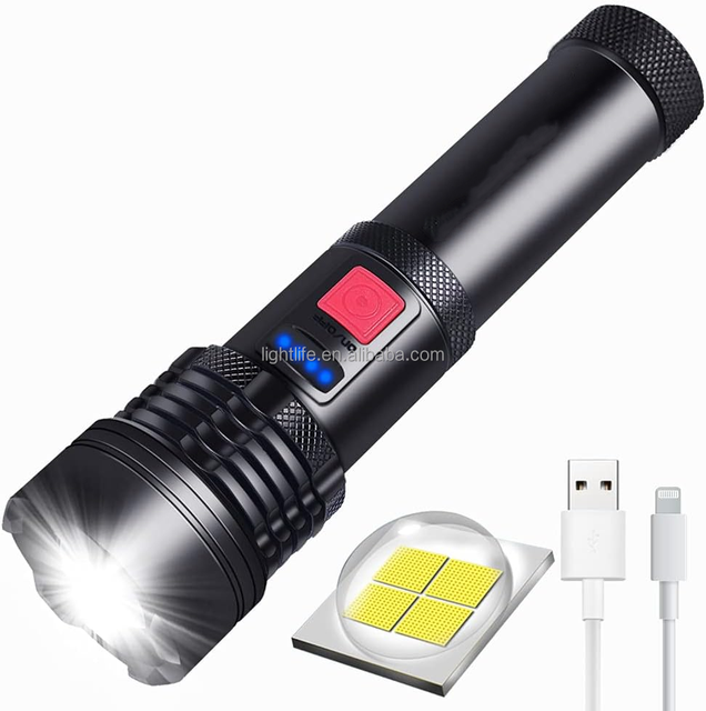 Built-in Battery Zoomable Bright Light Flashlight Super Bright Long-range Torch Light USB Rechargeable LED Tactical Flashlight