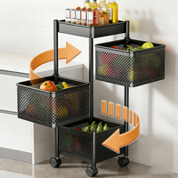 Chariot de rangement de cuisine à 3/4/5 niveaux avec roulettes, chariot rotatif en métal pour le stockage des légumes et des fruits