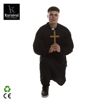 Costume de Prêtre Noir pour Homme, Tenue de Pasteur Religieux, Costume de Cosplay en Polyester, Imprimé Numérique Victorien Édouardien, Abaya du Moyen-Orient