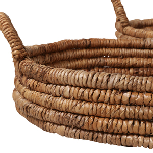 Set di vassoi decorativi moderni rotondi in rattan intrecciato con manici per tavolino da caffè, decorazione per la casa, centrotavola. - Product Image 6