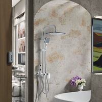 Ensemble de douche à barre coulissante pour salle de bain, mitigeur thermostatique à poignée unique, finition chrome brossé, avec cartouche céramique ABS, 3 fonctions, pour montage au sol