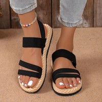 Sandales à talons pour femmes, style coréen, confortables, tendance, plates, à bout ouvert, avec coussinets, à brides croisées, style gladiateur romain