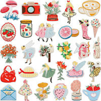 Preciosos parches termoadhesivos de hadas de flores, conejos, fresas y tazas de té para decorar bolsos y sombreros