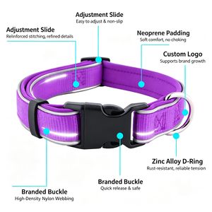 Collar Reflectante Nocturno para Perro con Correa de Tracción, Material de Buceo Transpirable, Collar para Mascotas, Collares para Perros Medianos y Pequeños - Product Image 4