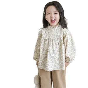 Full Printing Spring Kids Girls Shirt Ruffles Collar Puff Sleeve Little Girls Blouses Boutique Fashions Children Chemise