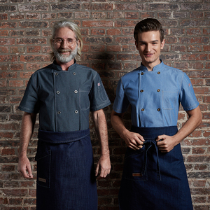 Checkedout all'ingrosso cucina ristorante <span class=keywords><strong>Hotel</strong></span> personale dello Chef indossare giacca a manica corta cappotto estivo Denim <span class=keywords><strong>Hotel</strong></span> uniforme - Product Image 6