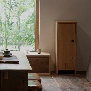 Minimalist Modern Red Oak Tea Cabinet Single Door No-Assembly Required - Compact <b>Sideboard</b> for Tea Rooms & Living Rooms - Product Image 1