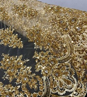 Tissu en dentelle à sequins tissés en or lourd de luxe pour robes de mariée, vêtements et accessoires de mariée
