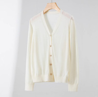 Cardigan en laine 100% à col en V pour femme, tricot fin, court, ample, décontracté, simple, polyvalent, fin, avec boutons