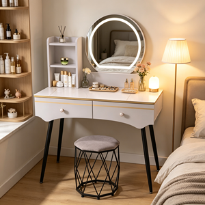 Modern Makeup Vanity <b>With</b> Lighted Mirror Storage <b>Drawers</b> Bedroom <b>Dressing</b> <b>Table</b> <b>With</b> Stool - Product Image 4