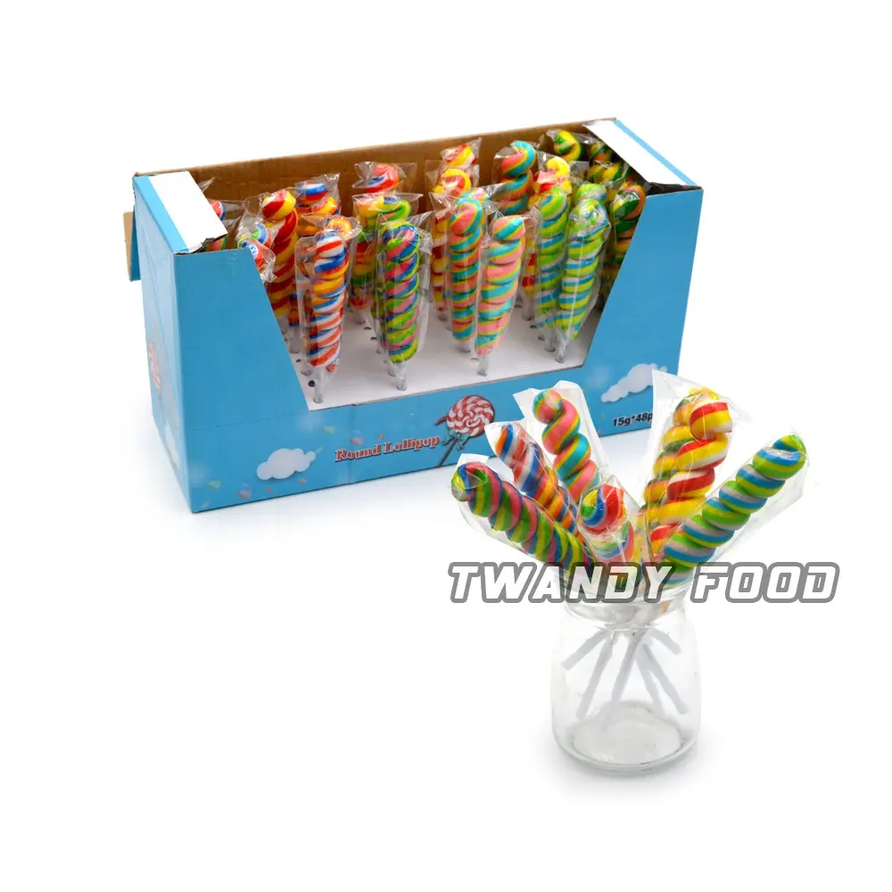 handmade colorful hard twist stick fruit lollipop sweet swirl rainbow lollipop