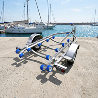Remorque bateau mono-essieu haut de gamme avec treuil manuel et éclairage LED, capacité 750 kg, remorque utilitaire marine