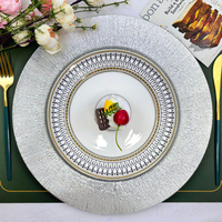 Assiette de Présentation Radiale en Plastique de 13 pouces pour la Restauration, Dorée, Argentée, Noire, Vaisselle de Mariage, Décoration de Table pour Banquets et Dîners, Sous-Assiette Ronde
