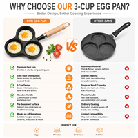 Poêle à œufs en fonte à 3 compartiments, poêle à petit-déjeuner pré-culottée avec manche en bois, ustensile de cuisson pour crêpes, vente en gros OEM