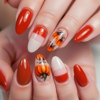 Offre Spéciale – Faux Ongles à Coller Noirs Mats pour Halloween, Forme Cercueil Moyenne, Motif Citrouille Orange et Fantôme, Finition Velours, 24 Pièces