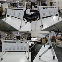 Table de formation mobile pliable à plateau rabattable, certifiée BIFMA, avec cadre en plastique, bureau de bureau, roulettes en PU, personnalisable, moderne, pour salle de formation d'hôtel
