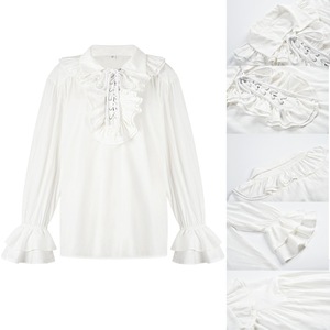 Blusa Blanca con Volantes y Mangas Largas, con Cordones en la Parte Delantera, Estilo Vintage, para Fiesta, Tela Popelina, Camisa para Mujer - Product Image 1