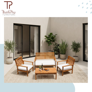 Ensemble de jardin extérieur en teck moderne, canapé 6 places, table basse, meubles en bois massif résistant aux intempéries - Product Image 3