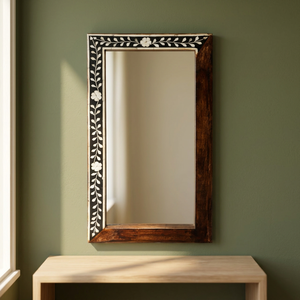 Espejo de Pared Moderno de Mediados de Siglo, de Madera, MF-004 |   Incrustaciones de Nogal Hechas a Mano |   Ecológico y Ligero |   Fabricante de Moradabad | - Product Image 3