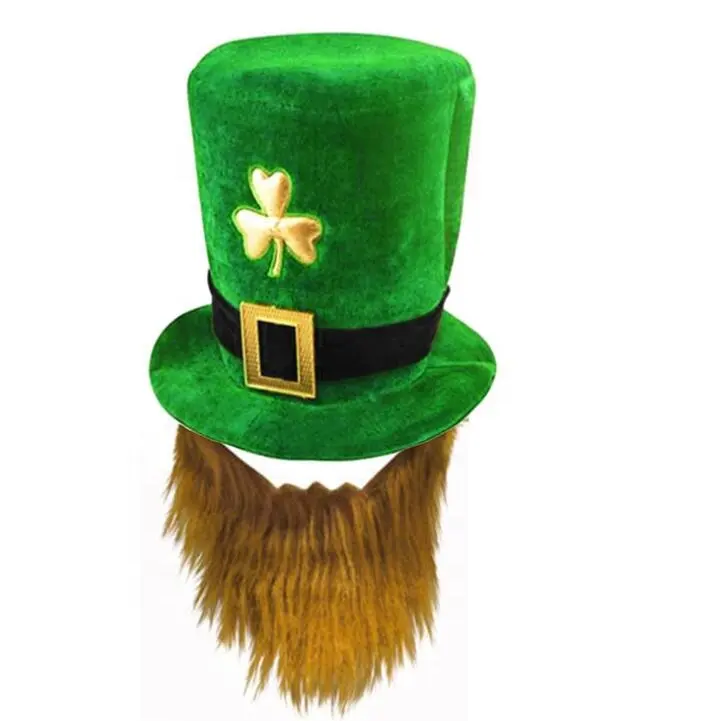 Saint Patrick Costume Leprechaun Top Hat Beard Accessory Party Cosplay Cap Ireland Clover Green ST Patrick's Day Irish Hat