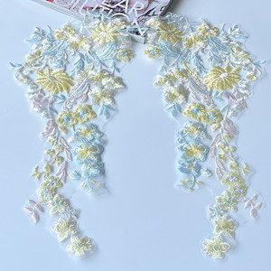 Un par de parches de encaje de apliques de tela bordada de malla floral colorida para vestido de novia con cosido decorativo <span class=keywords><strong>a</strong></span> <span class=keywords><strong>mano</strong></span> - Product Image 1
