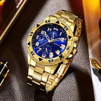 Montre à quartz QW056 pour homme, chronographe de luxe, style dessin animé, en acier inoxydable de Shanghai, avec verre de cristal, lumière bleue, 45 mm, avec boîte